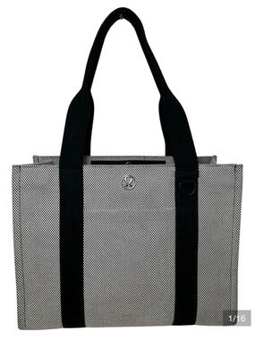 lululemon Black White Woven Structured Tote Bag Shoulder Bag Large